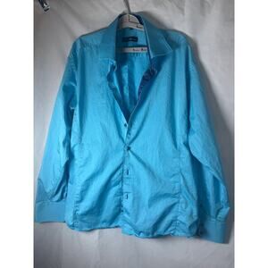 Stone Rose Men’s Dress Shirt Blue Turquoise Contrast Cuffs Button Up Long Sleeve